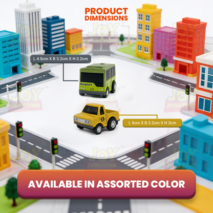 Mini Racer High Speed Transport-Series, Crane-Truck & Airport-Bus Pullback Toy (Pack of 2 Multicolors) - Joy Junction Uncateg