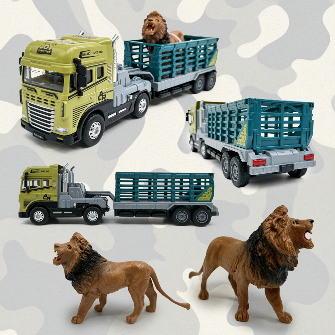Lion Rescue Trailer Truck Toy ,1:24 Scale – Alloy Diecast Set - Joy Junction Uncategorized (Image 5)