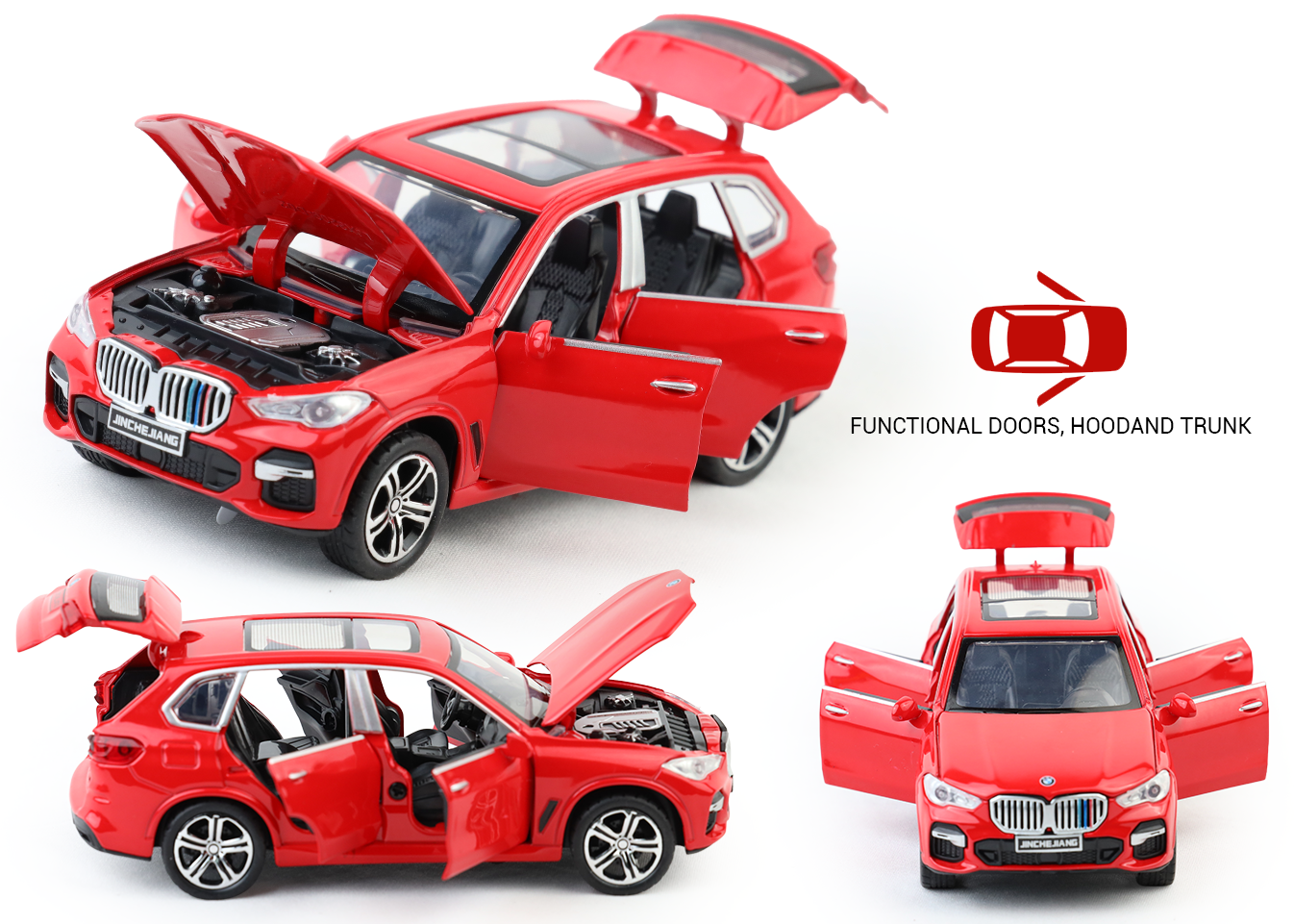 BMW X5 1:32 Scale Alloy Metal Pullback Toy car with Openable Doors Light Music