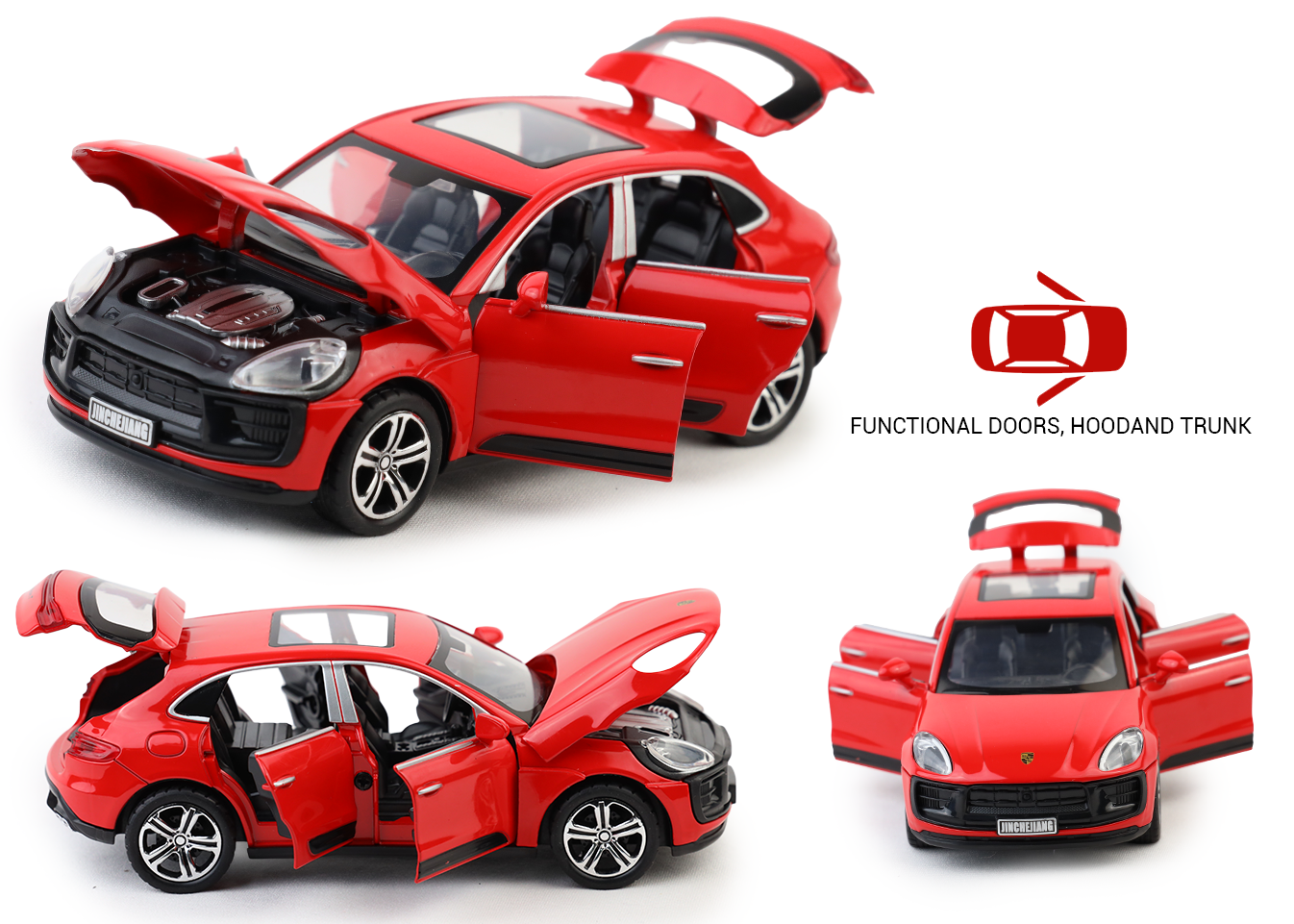 Porsche Macan 1:32 Scale Alloy Metal Pullback Toy car with Openable Doors Light Music