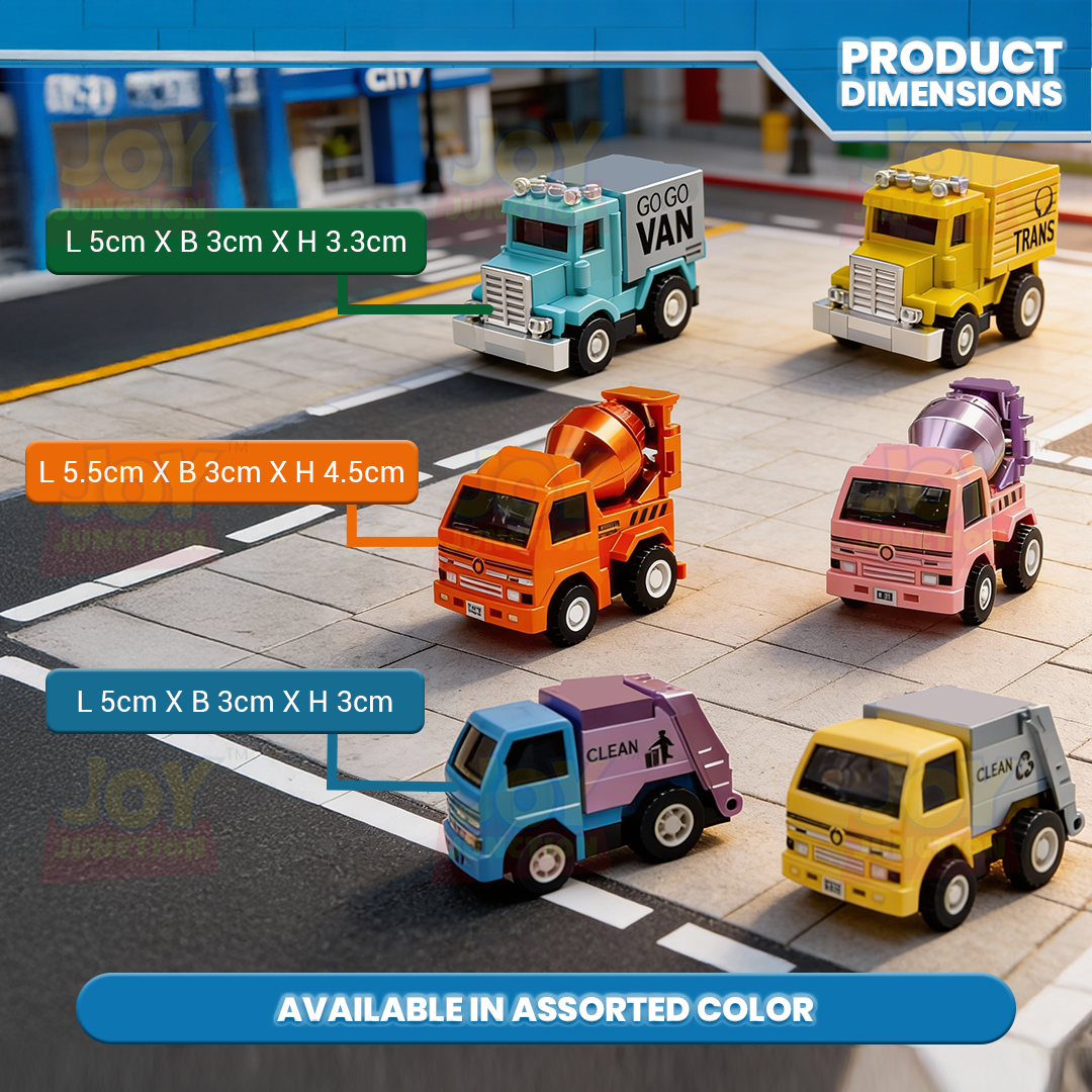 Mini Racer High Speed Transport-Series Dirt-Truck, Cleaner, GOGO-Van Pullback Toy (Pack of 3 Multicolors) - Joy Junction Unca