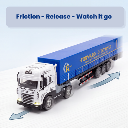Friction Powered 1:24 Scale Transport Series Diecast Truck and Trailer Set (Container Truck)