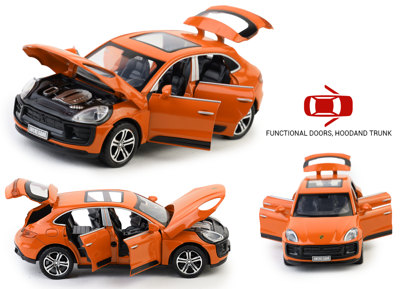 Porsche Macan 1:32 Scale Alloy Metal Pullback Toy car with Openable Doors Light Music