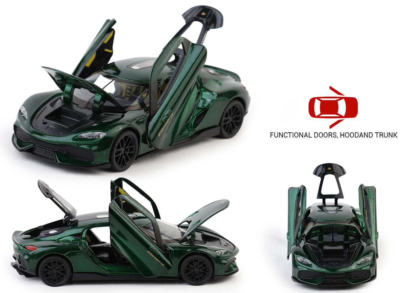 Koengseg 1:32 Scale Alloy Metal Pullback Toy car with Openable Doors Light Music