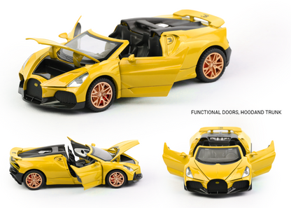 Bugatti Mistral 1:32 Scale Alloy Metal Pullback Toy car with Openable Doors Light Music