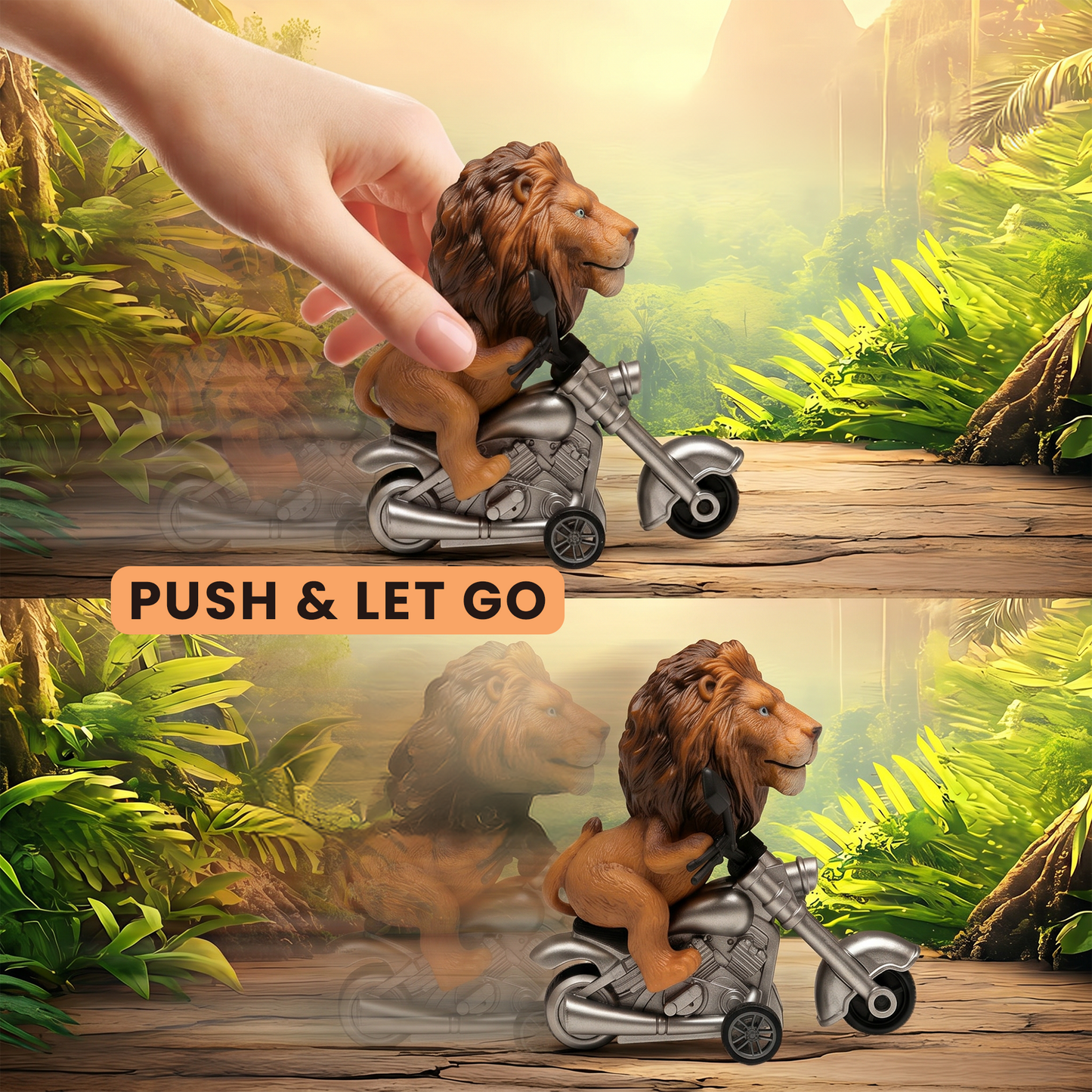 Friction Powered Push & Go Jungle Riders Lion - Animal Bike Toy for Kids, Detachable Animal, No Batteries Required