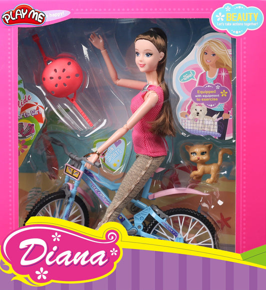 Diana Series Doll with Bicycle & Pet Cat | Cycling Fashion Doll Toy for Girls