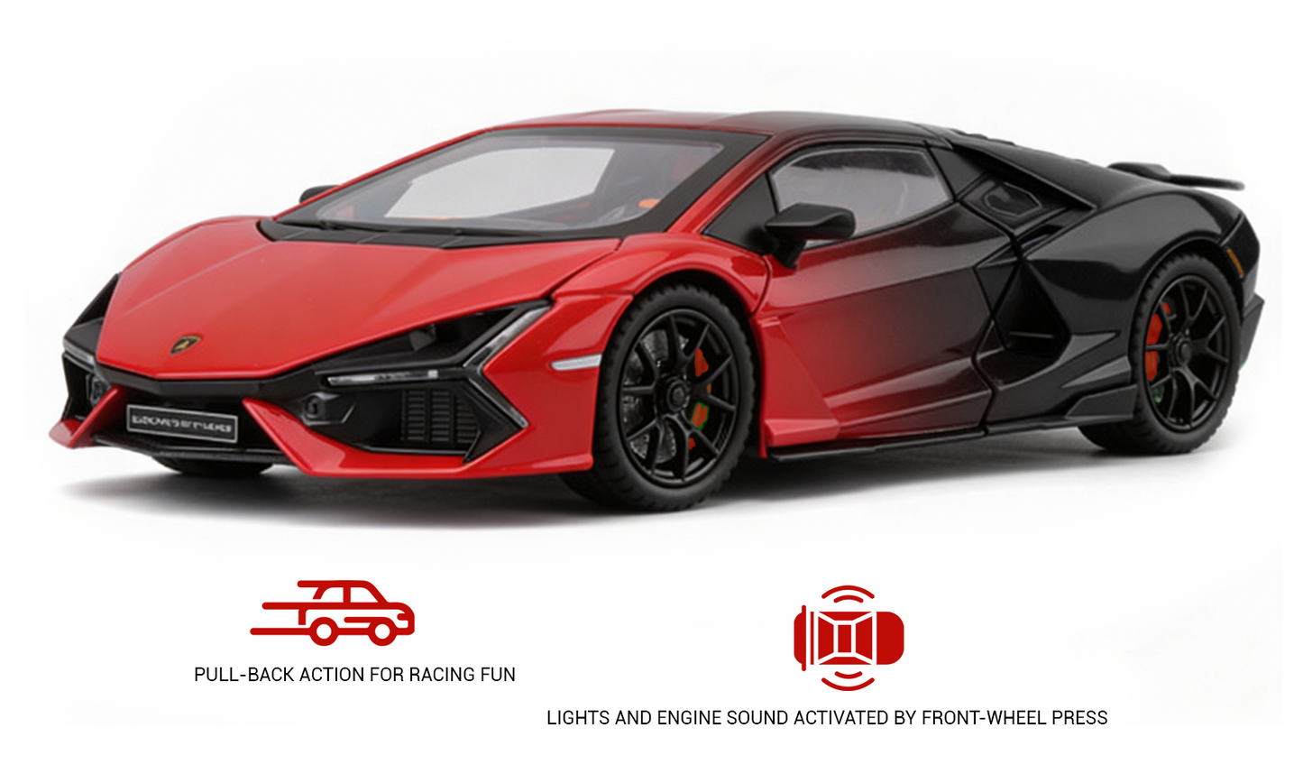 Lamborghini Revuelto 1:32 Scale Alloy Metal Pullback Toy car with Openable Doors Light Music