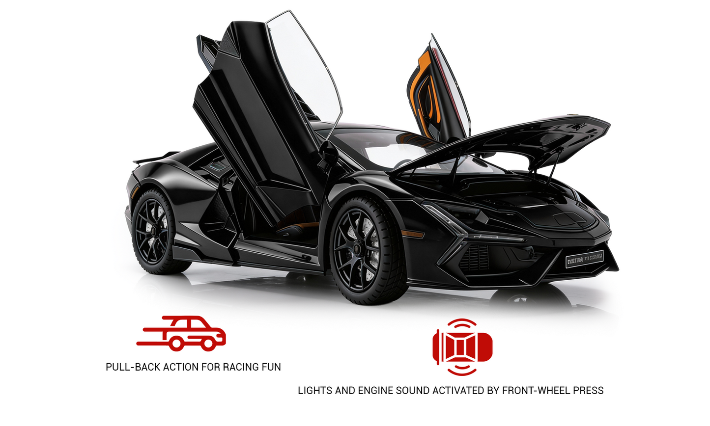 Lamborghini Revuelto 1:32 Scale Alloy Metal Pullback Toy car with Openable Doors Light Music