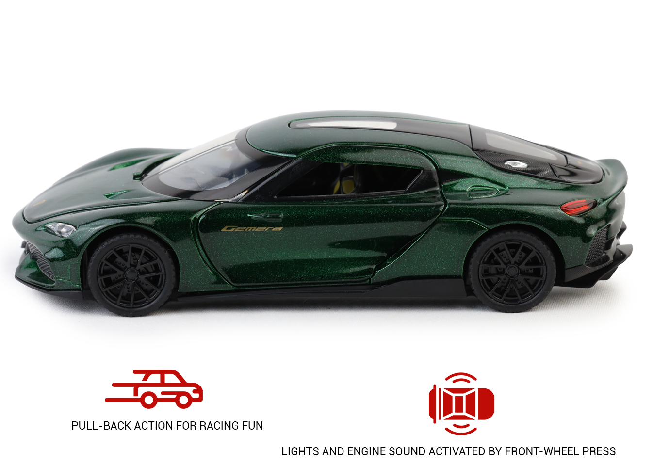 Koengseg 1:32 Scale Alloy Metal Pullback Toy car with Openable Doors Light Music