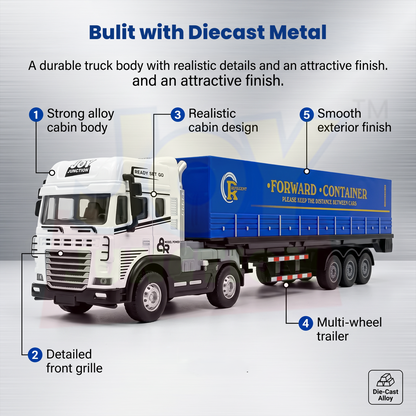 Friction Powered 1:24 Scale Transport Series Diecast Truck and Trailer Set (Container Truck)