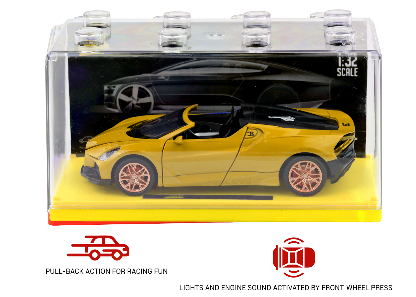 Bugatti Mistral 1:32 Scale Alloy Metal Pullback Toy car with Openable Doors Light Music