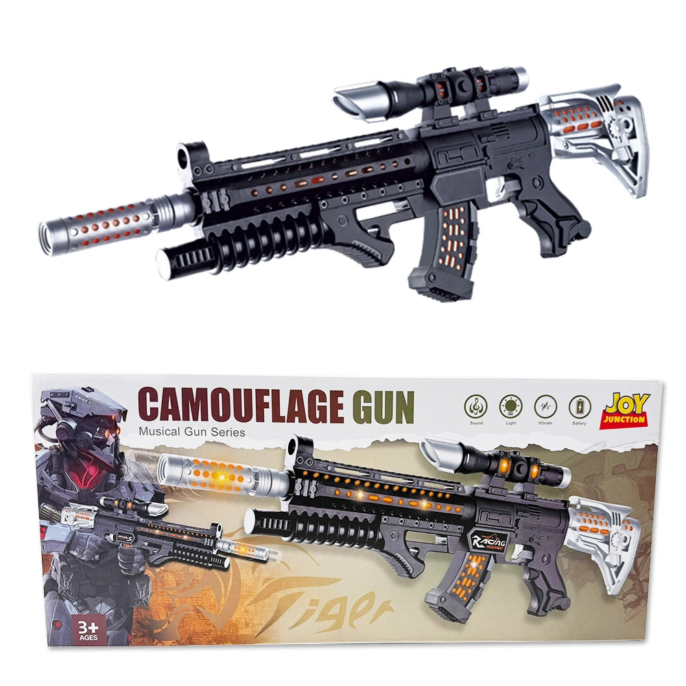 Military Camouflage Gun Toy for Kids – Light, Sound and Vibration Action
