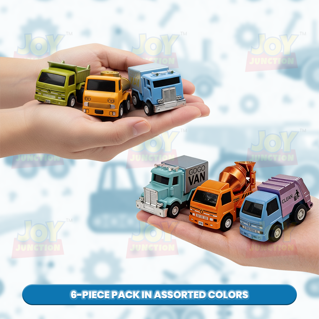 Mini Racer High Speed Transport-Series GOGO-Truck 2, Dirt-Clean, Dipper, Tanker, Cleaner Pullback Toy (Pack of 6 Multicolors)