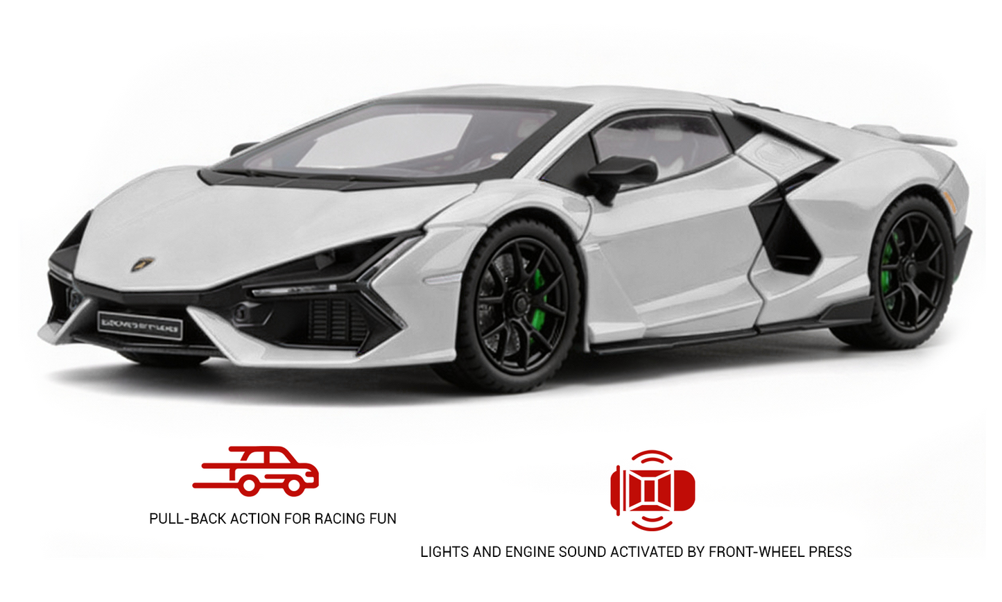 Lamborghini Revuelto 1:32 Scale Alloy Metal Pullback Toy car with Openable Doors Light Music