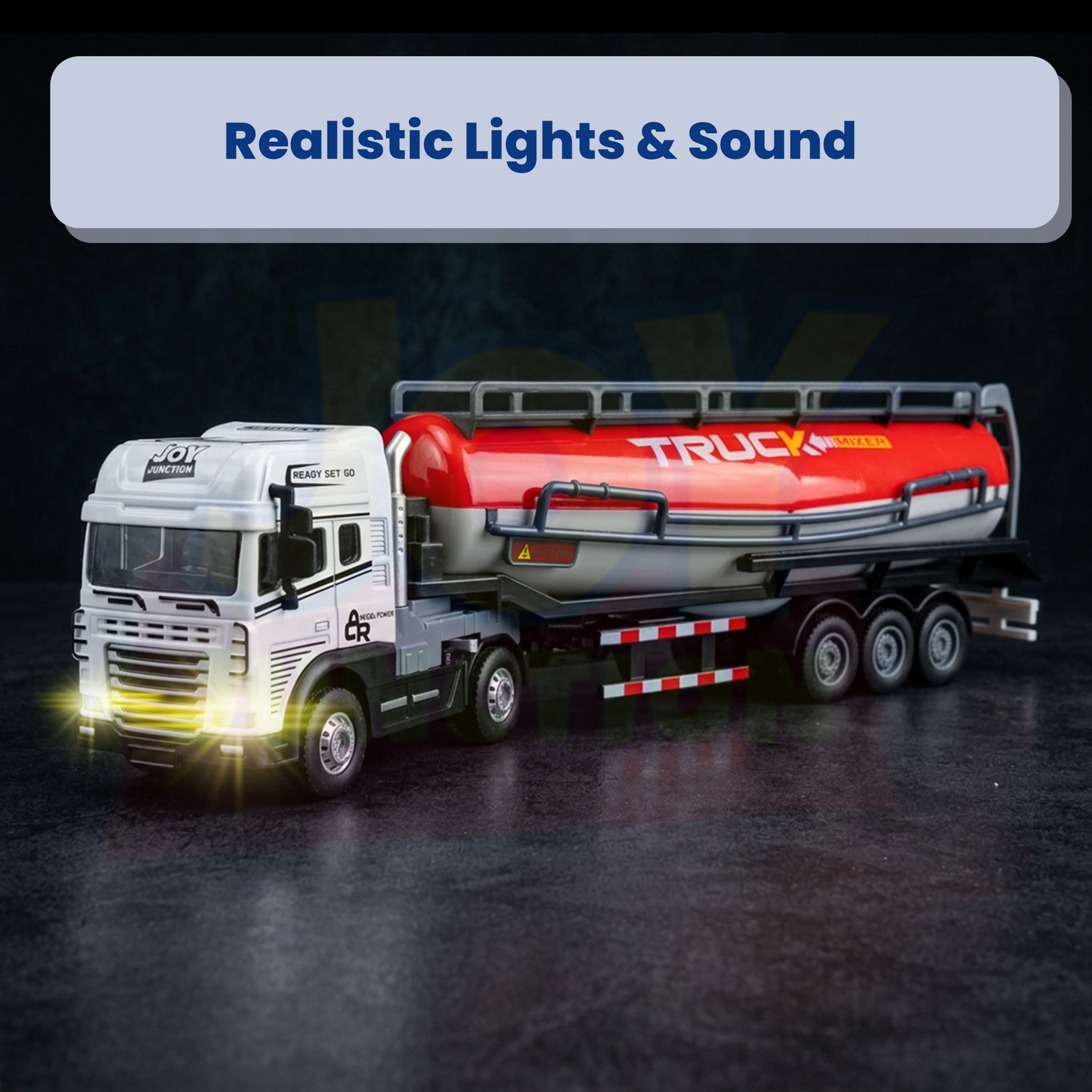 Friction Powered 1:24 Scale Transport Series Diecast Truck and Trailer Set (Cement Truck)