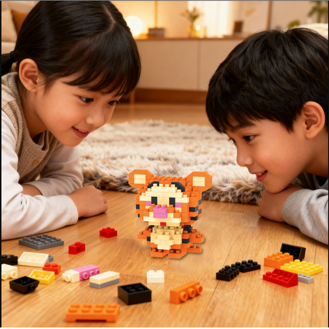 Tiger Mini DIY Building Blocks Set (195 Pcs) – Interlocking Construction Toys for Kids