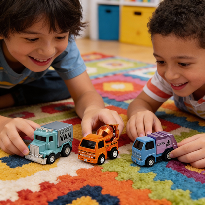 Mini Racer High Speed Transport-Series Dirt-Truck, Cleaner, GOGO-Van Pullback Toy (Pack of 3 Multicolors) - Joy Junction Unca