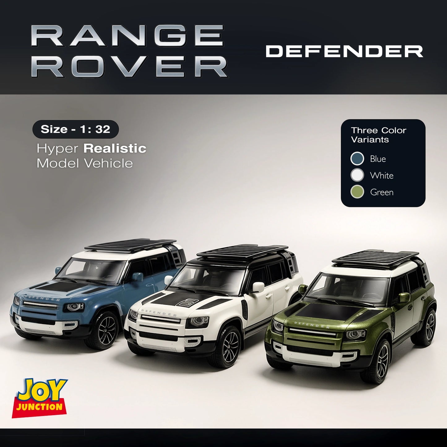 Land Roverr Defenderr 1:32 Scale Diecast Pull Back Toy Car with Openable Doors, Lights & Engine Sound
