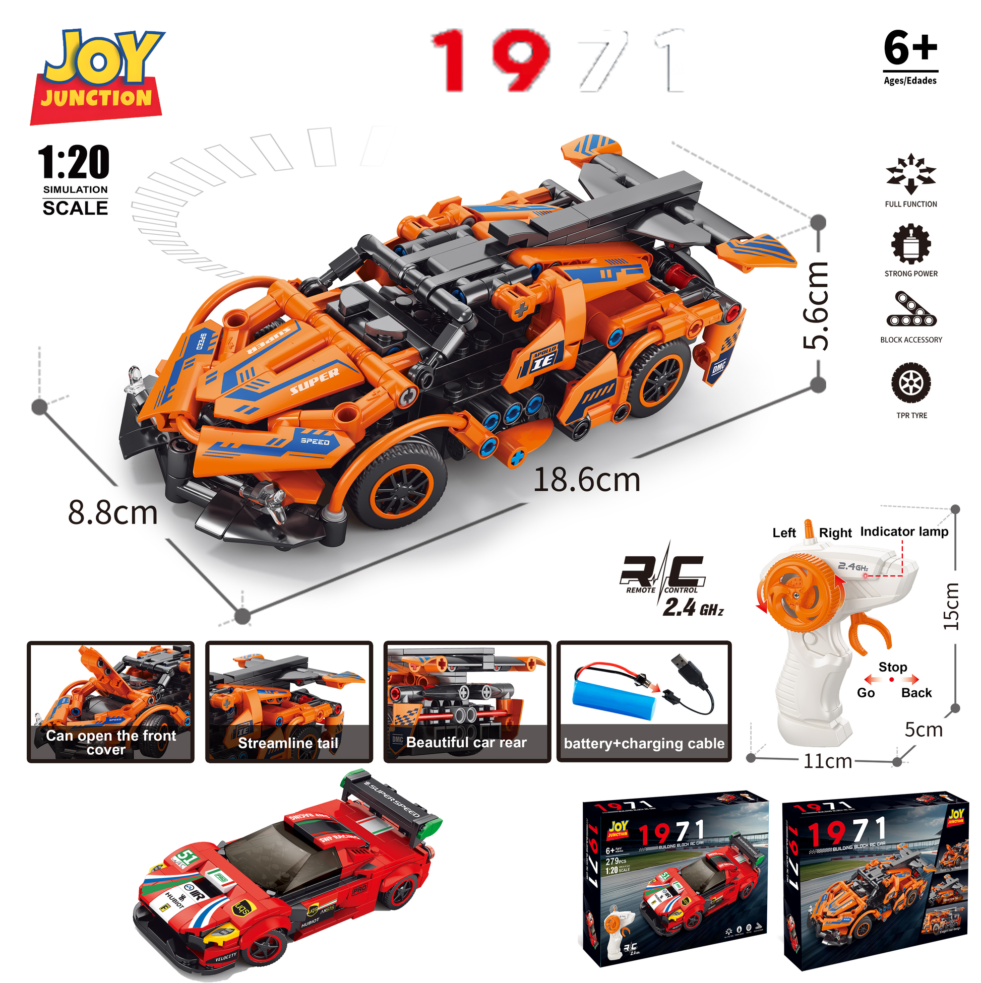 APOLLO SUN-GOD Inspired Supercar Building Blocks 1:20 Scale 319 Pieces RC Car Kit STEM Educational Construction Toy for Kids 