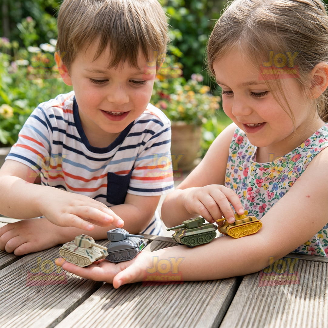 Battle Tank 4-Pack - High Speed Mini Racers - Alloy Pullback Toy with Rotating Turret