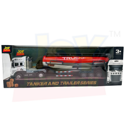 Friction Powered 1:24 Scale Transport Series Diecast Truck and Trailer Set (Cement Truck)