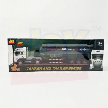Friction Powered 1:24 Scale Transport Series Diecast Truck and Trailer Set (Oil Tanker Truck)