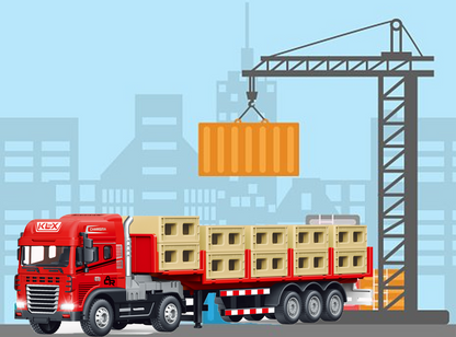 1:24 Scale Cargo Transporter Truck Toy with Pull Back Action & Trailer