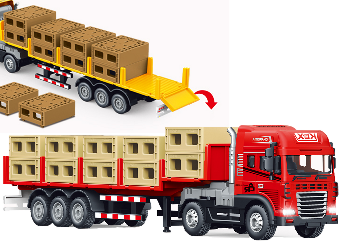 1:24 Scale Cargo Transporter Truck Toy with Pull Back Action & Trailer