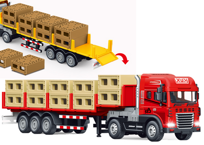 1:24 Scale Cargo Transporter Truck Toy with Pull Back Action & Trailer