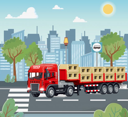 1:24 Scale Cargo Transporter Truck Toy with Pull Back Action & Trailer