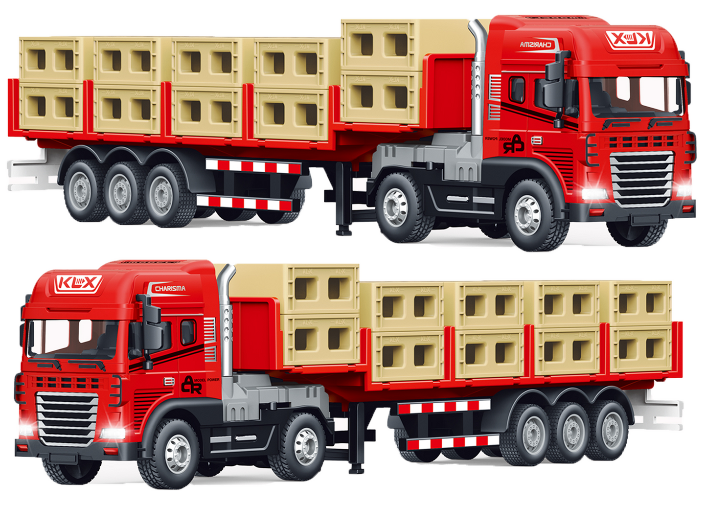 1:24 Scale Cargo Transporter Truck Toy with Pull Back Action & Trailer