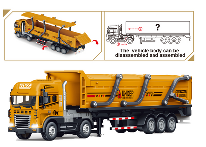 1:24 Scale Metal Construction Toy Transport Series Toys Alloy Diecast Truck and Trailer Set - Image 7