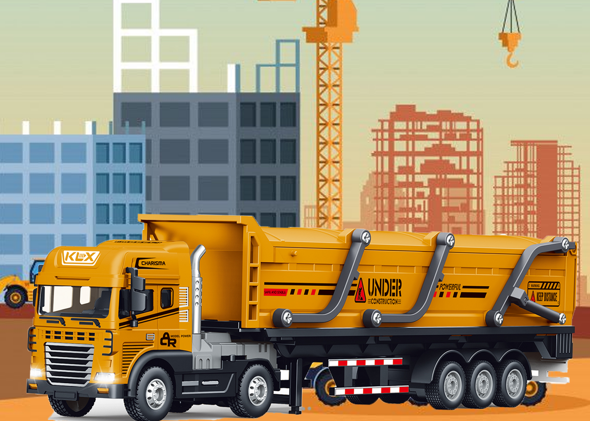 1:24 Scale Metal Construction Toy Transport Series Toys Alloy Diecast Truck and Trailer Set - Image 8