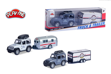 Alloy Die-Cast Tractor Trailer Pull Back Carrier Vehicle Metal Truck with Car Convertable Hood Truck - Image 1