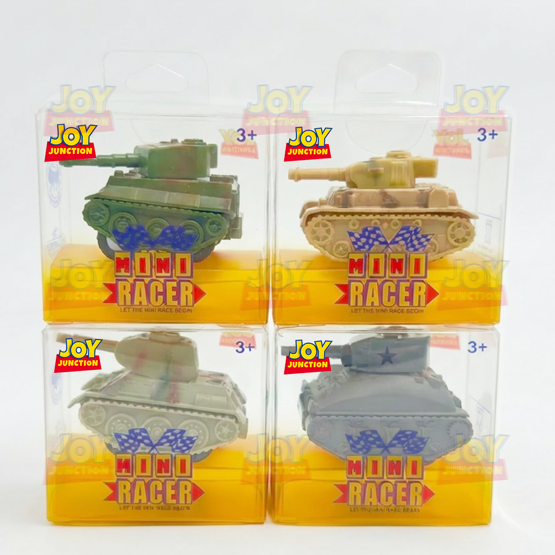 Battle Tank 4-Pack - High Speed Mini Racers - Alloy Pullback Toy with Rotating Turret
