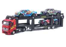 Die-Cast Transport Series Tractor Trailer Toy with 3 Cars & Pull-Back Action