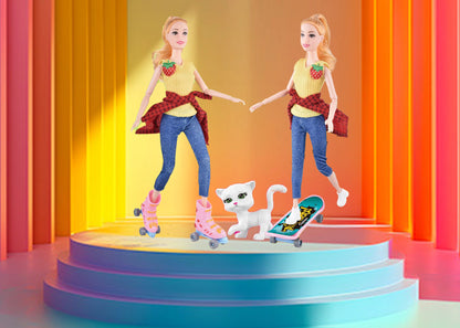 Diana Series Doll with Skateboard & Roller Skates | Sports Fashion Doll Toy for Girls
