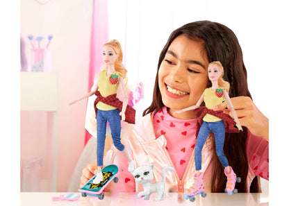 Diana Series Doll with Skateboard & Roller Skates | Sports Fashion Doll Toy for Girls