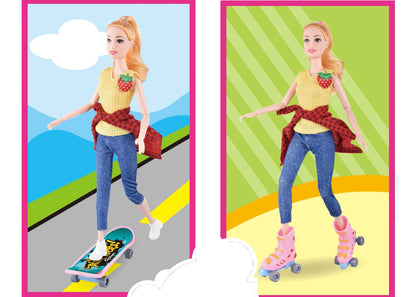 Diana Series Doll with Skateboard & Roller Skates | Sports Fashion Doll Toy for Girls
