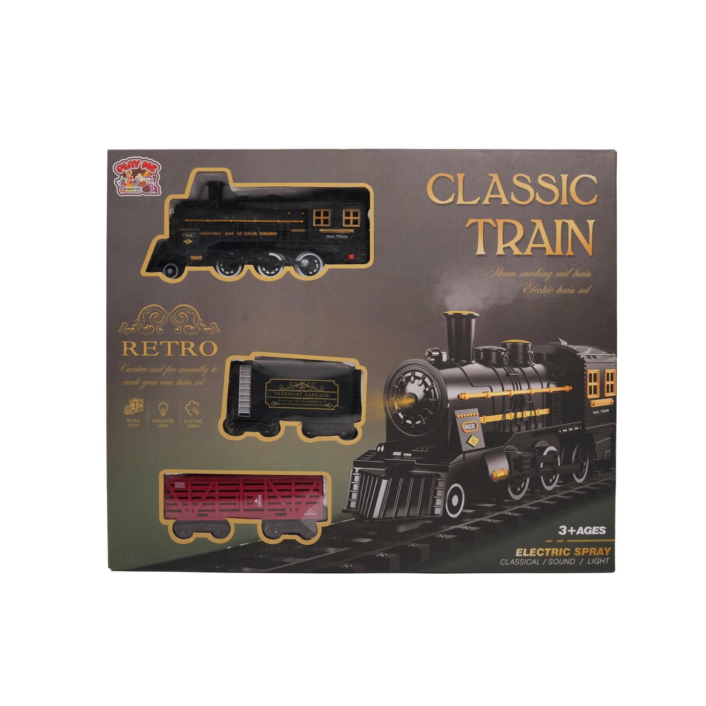 Electric Toy Train Set with Tracks, Steam, Light & Sound – 100 cm Battery Operated Train Toy for Kids