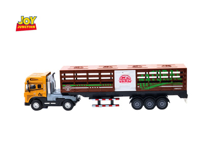 1:24 Scale Transporter Truck & Trailer Die-Cast Toy with Lights, Sound & Pull Back Action