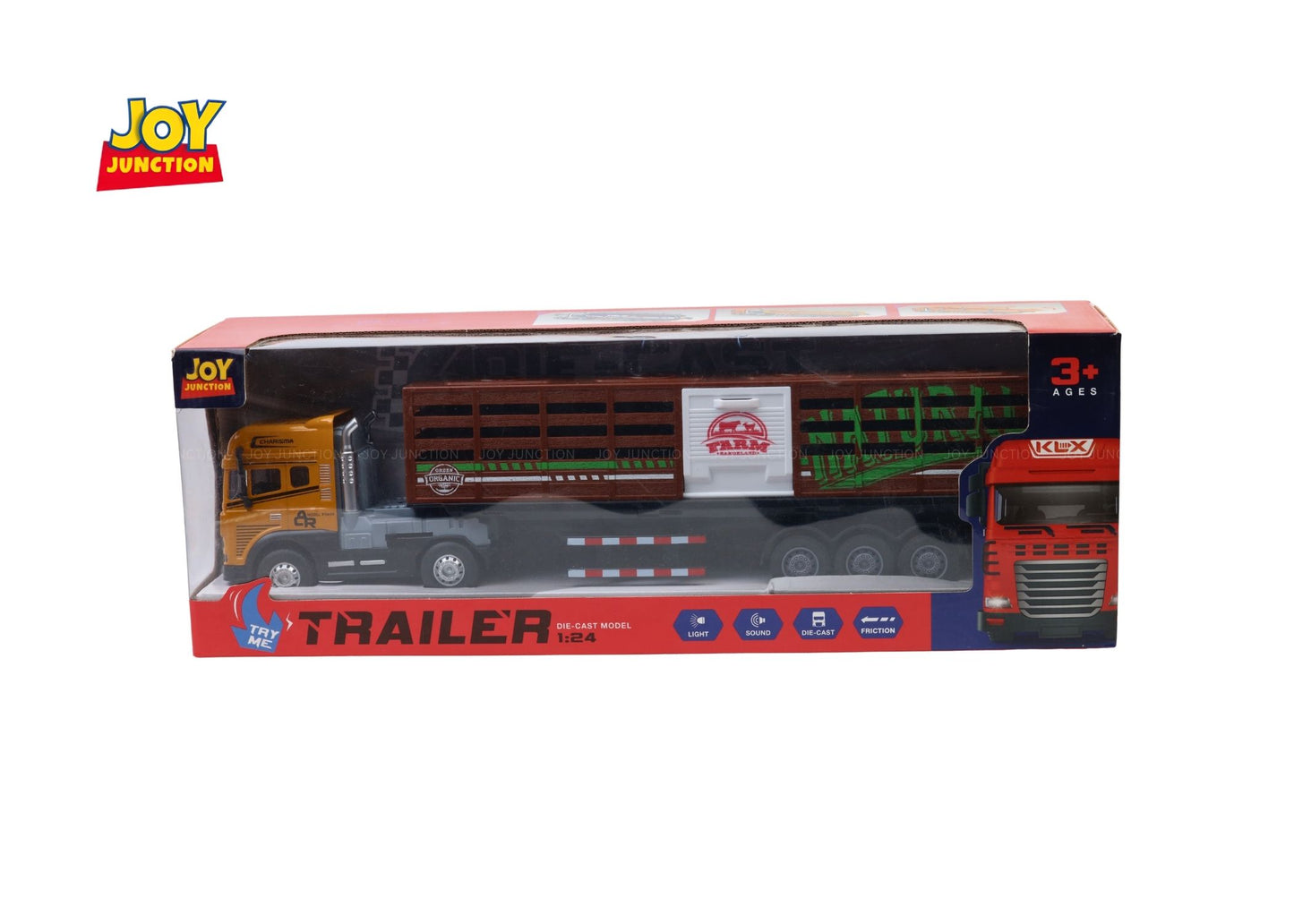 1:24 Scale Transporter Truck & Trailer Die-Cast Toy with Lights, Sound & Pull Back Action