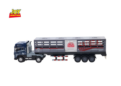 1:24 Scale Transporter Truck & Trailer Die-Cast Toy with Lights, Sound & Pull Back Action