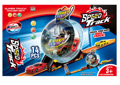 Race Car Track Set – 360° Spinway Loop Super Track Racer Toy for Kids (14 Pieces)
