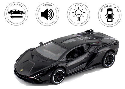 Lambhorgini SIAN Model Car Exclusive Alloy Metal Pull Back Die-cast Car Metal Pullback Toy car with Openable Doors Light Sound