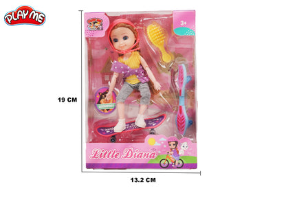 Diana Doll with Skate-Board & Accessories | Pretend Play Toy for Girls