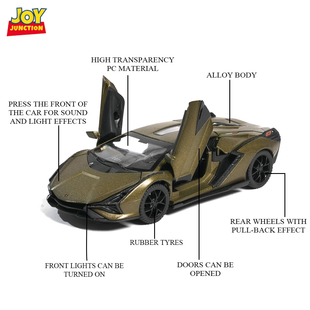 Lambo Sian FKP 37 Metal Toy Car – 1:32 Die-Cast Pull-Back Model with Lights, Sound & Openable Doors