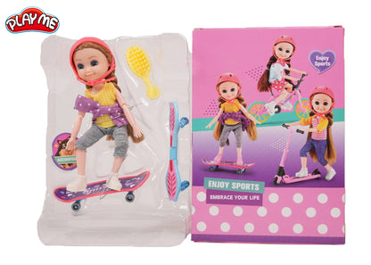 Diana Doll with Skate-Board & Accessories | Pretend Play Toy for Girls