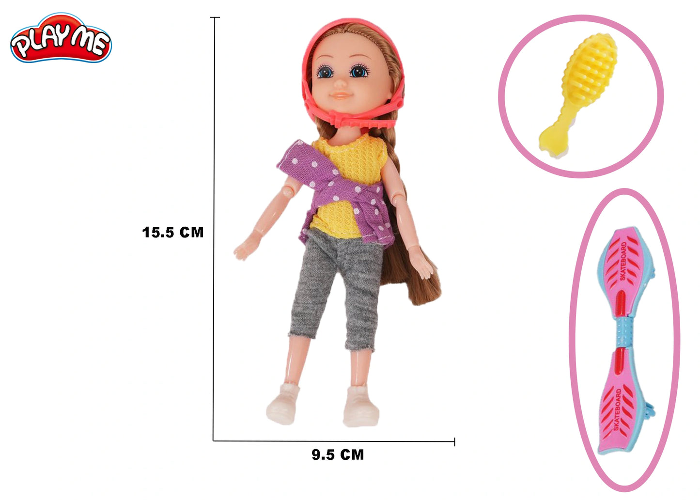 Diana Doll with Skate-Board & Accessories | Pretend Play Toy for Girls